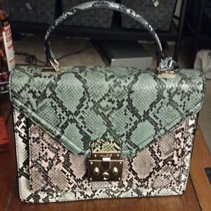 Aldo Claireleia Snake Print Satchel (pink and green)